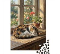 Plaque Métallique 70x50cm/1000pcs avec Sleeping Cat by The Window pour Le Pub Ou Le Café, Décoration en Métal pour Le Pub, Le Café Et Le Coin Bar
