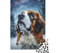 Plaque Métallique 70x50cm/1000pcs avec Starry Saint Bernard Gaze pour Le Salon Ou L’entrée, Décoration Murale À Offrir pour Une Crémaillère