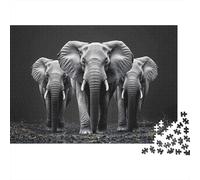 Plaque Métallique 70x50cm/1000pcs avec Three Elephants in Black and White pour Le Salon, Déco Murale D’Hiver pour Les Passionnés D’aménagement Intérieur