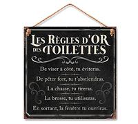 SUD TRADING Plaque à suspendre métallique Règles des toilettes Noir 20 x 20 cm