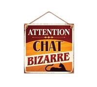 Plaque métallique Attention Chat 20 cm