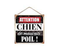 STC Plaque métallique – ATTENTION CHIEN DE MAUVAIS POIL – Noir