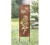 Plaque métallique "Blumen & Schmetterlinge" avec finition rouille véritable, 117 cm de haut, plaque décorative, fiche de jardin, plaque de jardin