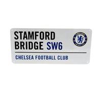 Plaque métallique Chelsea FC avec blason officiel du club et adresse du stade BS633 (taille unique) (Blanc)