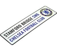 Plaque métallique Chelsea FC avec blason officiel du club et adresse du stade BS634 (taille unique) (Blanc)