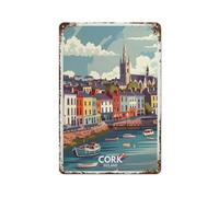 Plaque métallique de voyage en métal représentant Cork, Irlande, impression sur fer, décoration murale chic, style 20 x 30 cm