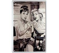 Plaque métallique décorative Audrey Hepburn Marilyn Monroe - 20 x 30 cm