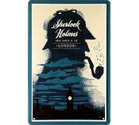 Plaque métallique décorative avec inscription en allemand « Sherlock Holmes - London » - 20 x 30 cm