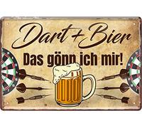 Plaque métallique décorative Dart und Bier, Das gönn ich Mir Dartspieler 20 x 30 cm