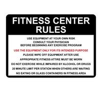 Plaque métallique en aluminium Fitness Center Rules Use Equipment at Your Own Risk 25,4 x 17,8 cm