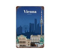 Plaque métallique en étain Art mural de la ville Affiches de voyage vintage Plaque en étain Voyage à Vienne Décoration murale amusante Décoration murale Bar Pub Vintage Home Pub Club Cafe Bar Wall Art