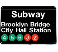 Plaque métallique en métal 20,3 x 30,5 cm - Plaque en métal - Métro de Brooklyn Bridge City Hall Station New York