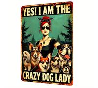 Plaque métallique humoristique « Une fille aime les chiens » - Oui ! Je suis la folle aux chiens, plaque rétro en métal pour bureau, restaurant, ferme, salle de bain, décoration murale, plaque en fer