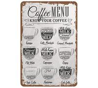 Plaque Métallique, Menu du café Vintage Connaissez Votre café, Pancarte en Métal, Signe de Métal pour Café Décoration Murale Collection S