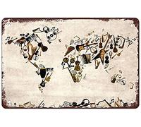 Plaque Métallique Musique De La Carte Du Monde Plaque Rétro Métal Mur Signe Décorative Décoration Murale En Métal Pour Clubs Collection Jardin M
