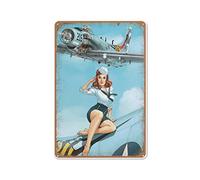 Plaque Métallique Pin-Up De La Marine, Saluant Sur L'Aile D'Un Avion Salut Sur Le Thème De La Seconde Guerre Mondiale Plaque En Métal Art Métal Signes Pour Office Chambre House 30x40cm