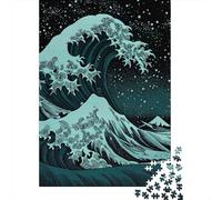 Plaque Métallique Rétro 38x26cm/1000pcs avec Great Wave Off Kanagawa Night Sky pour Le Coin Bar, Cadeau De Crémaillère pour Les Amateurs De Décoration De Bar