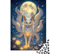 Plaque Métallique Rétro 52x38cm/1000pcs avec Nine-Tailed Fox Under The Moon pour Le Coin Bar, Idée De Cadeau À Noël pour Les Amateurs De Déco Rétro