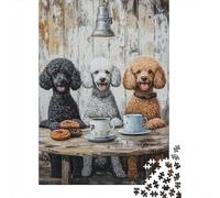 Plaque Métallique Rétro 70x50cm/1000pcs avec Three Poodles at The Cafe -1 pour Le Coin Bar, Idée De Cadeau À Noël pour Les Amateurs De Déco Rétro