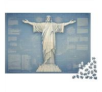 Plaque Métallique Rustique 52x38cm/1000pcs avec Christ The Redeemer Statue Print pour Le Salon, Plaque Murale pour Le Salon, Le Coin Lecture Et L’entrée