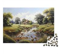 Plaque Métallique Rustique 52x38cm/1000pcs avec Cottage by The River-2 pour Le Salon, Plaque Murale pour Le Salon, Le Coin Lecture Et L’entrée