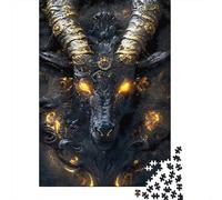 Plaque Métallique Rustique 52x38cm/1000pcs avec Devil Black Goat with Golden Horns pour Le Salon, Décoration Murale À Offrir pour Une Crémaillère