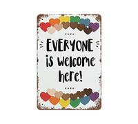 Plaque métallique vintage en aluminium avec inscription « Everyone Is Welcome Here » - Pour bar, homme, grotte, café, garage, maison, décoration murale