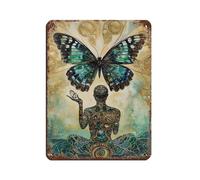 Plaque métallique vintage en métal avec motif de métamorphose, papillon et statue, pour pub, club, café, bar, maison, décoration murale, affiche rétro, 30 x 40 cm