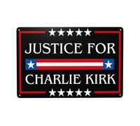 Plaque métallique vintage « Justice pour Charlie Kirk » pour la maison, le salon, la chambre, le bureau, l'hôtel, le café et le pub, décoration murale pour jardin, ferme, cour, 30,5 x 20,3 cm