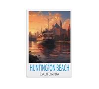 Plaque métallique vintage pour café à Huntington Beach, Californie. Affiche vintage, décoration murale rustique pour la maison, la cuisine et les voyages. 30 x 40 cm.