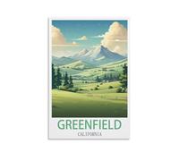 Plaque métallique vintage pour le Café Greenfield, Californie - Affiche vintage - Décoration murale rustique pour la maison, la cuisine et les voyages - 30 x 30 cm