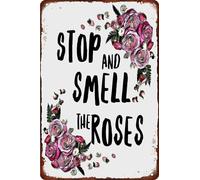 Plaque métallique vintage « Stop and Smell The Roses Garden » pour bar, pub, maison, café, garage, cave, rétro, 20 x 30 cm