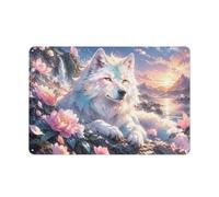 Plaque Métallique White Wolf Pink Flowers Sunset 20x30cm Déco Murale | Ajoutez des plaques murales en métal dans la cuisine comme détail mural polyvalent.