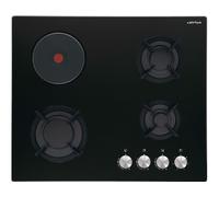 Airlux AV647HBK - Table de cuisson gaz et électrique - 4 plaques de cuisson - Niche - largeur : 55 cm - profondeur : 47 cm - verre noir