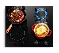 Plaque mixte gaz et induction,L59 cm,Gaz 3400 W avec brûleur wok, Induction 2500 W, Plaque de cuisson mixte