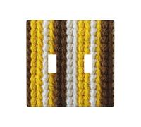 Plaque murale 3D à rayures au crochet - Jaune marron blanc - Double interrupteur - Taille standard - 11,4 x 11,4 cm