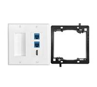Plaque murale à 2 gangs, Ethernet 2 ports et 1 port HDMI, prise RJ45 Keystone Cat6 bleue avec support de montage basse tension pour fils de haut-parleur, Ethernet, HDMI, coaxial, cordons