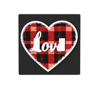 Plaque murale à bascule avec inscription « Love » - Motif écossais rouge et noir - Taille standard - 11,4 x 11,4 cm