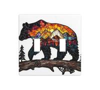 Plaque murale à bascule avec motif ours marchant sur les arbres en bois et les montagnes - Taille standard - 11,4 x 11,4 cm