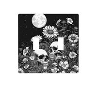 Plaque murale à bascule avec motif tête de mort humaine, fleurs sauvages, pleine lune, 11,4 x 11,4 cm