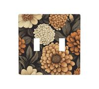 Plaque murale à bascule double avec fleurs beige et marron foncé - Taille standard - 11,4 x 11,4 cm