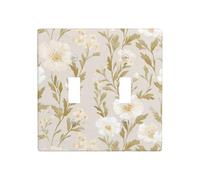 Plaque murale à double interrupteur à bascule en lin - Motif floral neutre - Taille standard - 11,4 x 11,4 cm