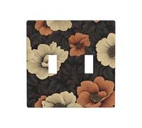 Plaque murale à double interrupteur à bascule Motif floral Beige et marron foncé Taille standard - 11,4 x 11,4 cm