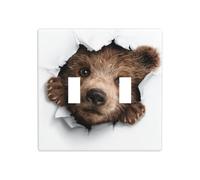 Plaque murale à double interrupteur à bascule Motif ours regardant hors d'un trou Taille standard - 11,4 x 11,4 cm