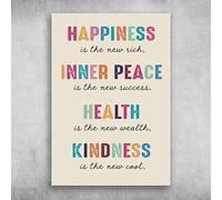 Plaque murale amusante en métal avec inscription « Happiness Is The New Rich Inner Peace Is The New Success Health Is The New Wealth Kindness Is The New », style vintage, 20,3 x 30,5 cm
