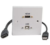 Plaque murale AV 1 gang avec connecteurs HDMI et USB-B femelles avec câbles anti-mouches