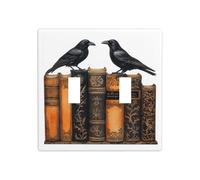 Plaque murale avec deux corbeaux perchés sur de vieux livres - 11,4 x 11,4 cm