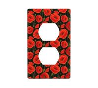Plaque murale avec impression de fleurs de coquelicot, plaque murale pour prise de courant.