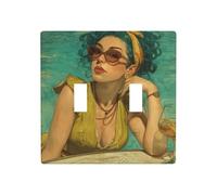Plaque murale avec interrupteur à bascule « Woman at The Pool Bar » - Taille standard - 11,4 x 11,4 cm