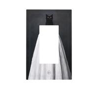 Plaque murale avec motif chat noir sur feuille blanche - Plaque murale à bascule simple - Décoration pour la maison, la cuisine, la salle de bain